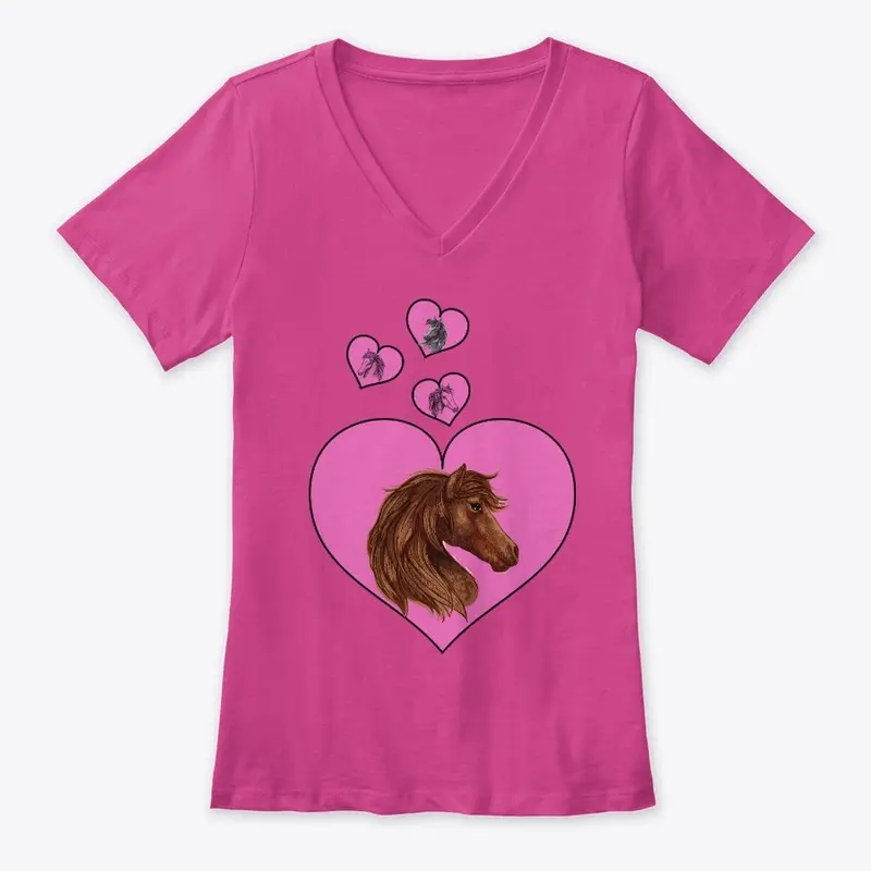 Pink Heart & Horse V-Neck