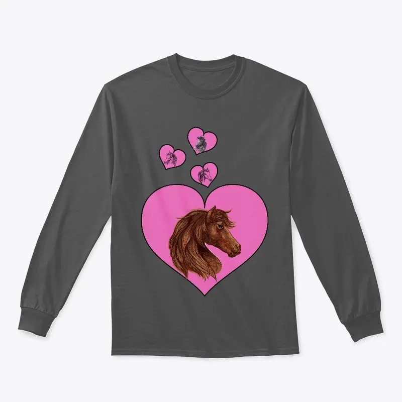 Pink Heart & Horse Long Sleeve Tee