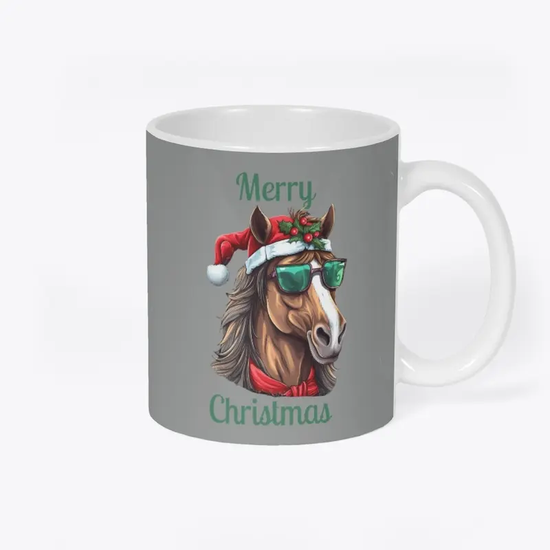 Fun Christmas Horse and Santa Hat Mug