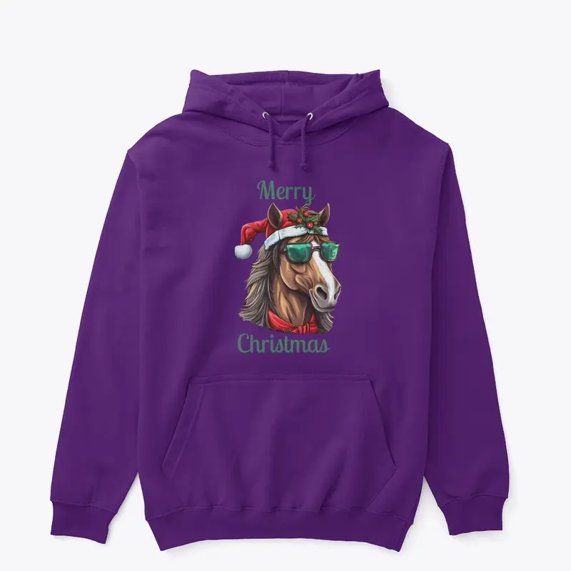 Fun Christmas Horse with Glasses Hoodie